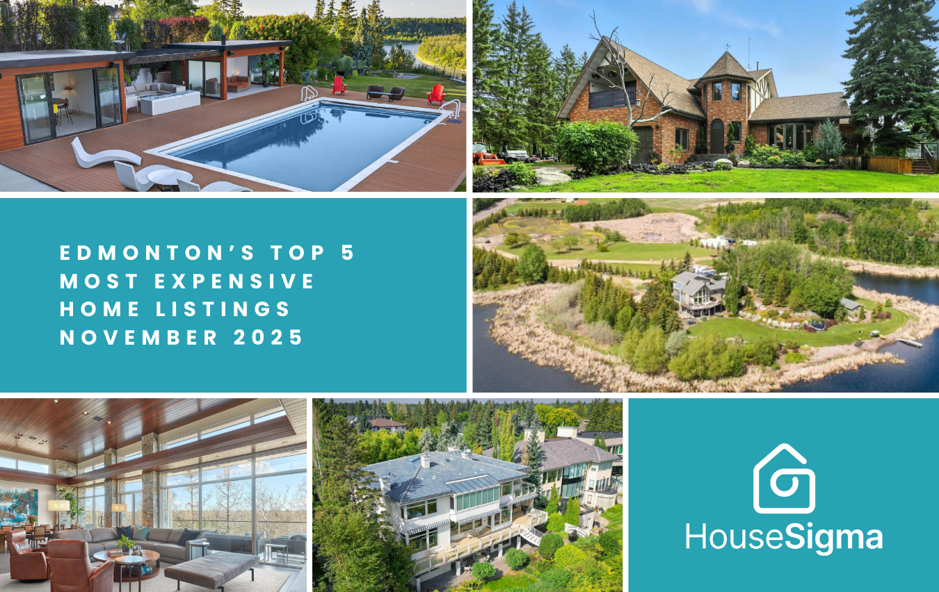 Composite image of Edmonton's top 5 priciest home listings Nov 2025